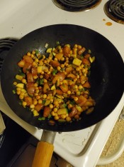 veg and bean stir fry in thrifted wok